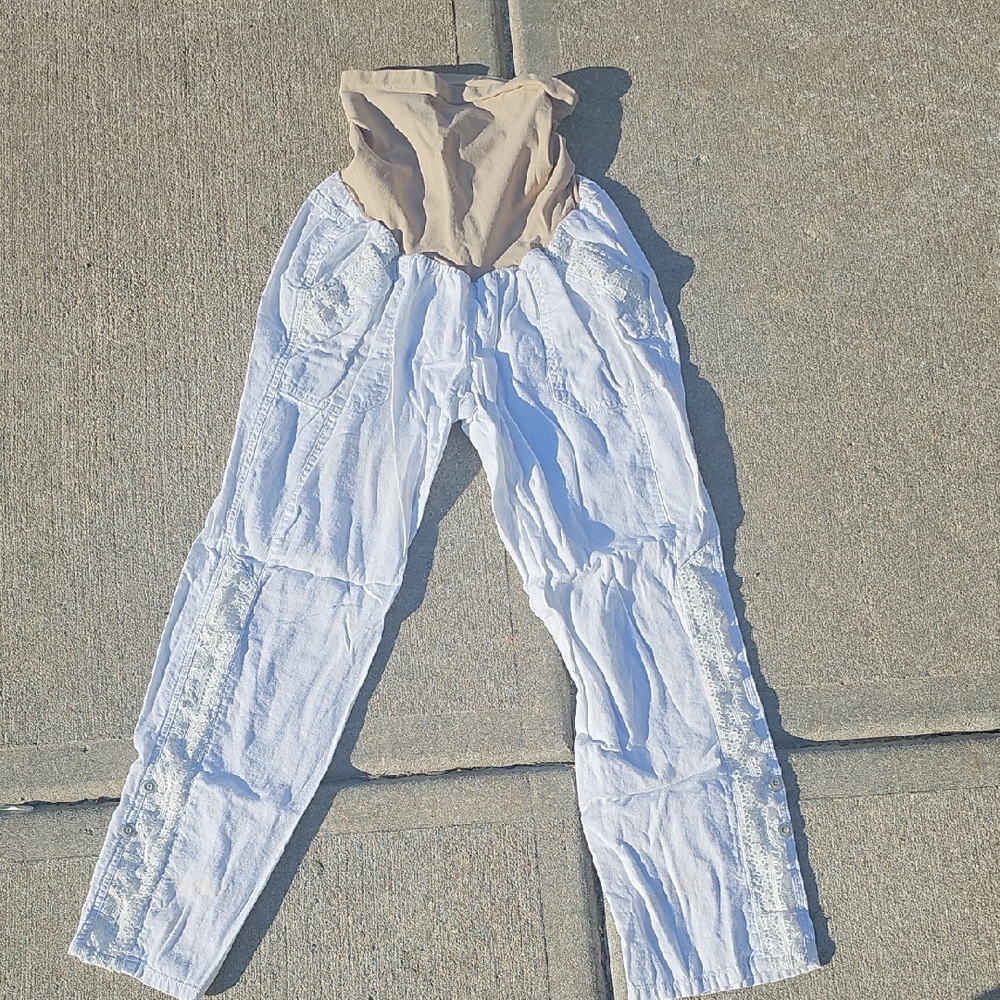 White Maternity Pants with Lace Detail